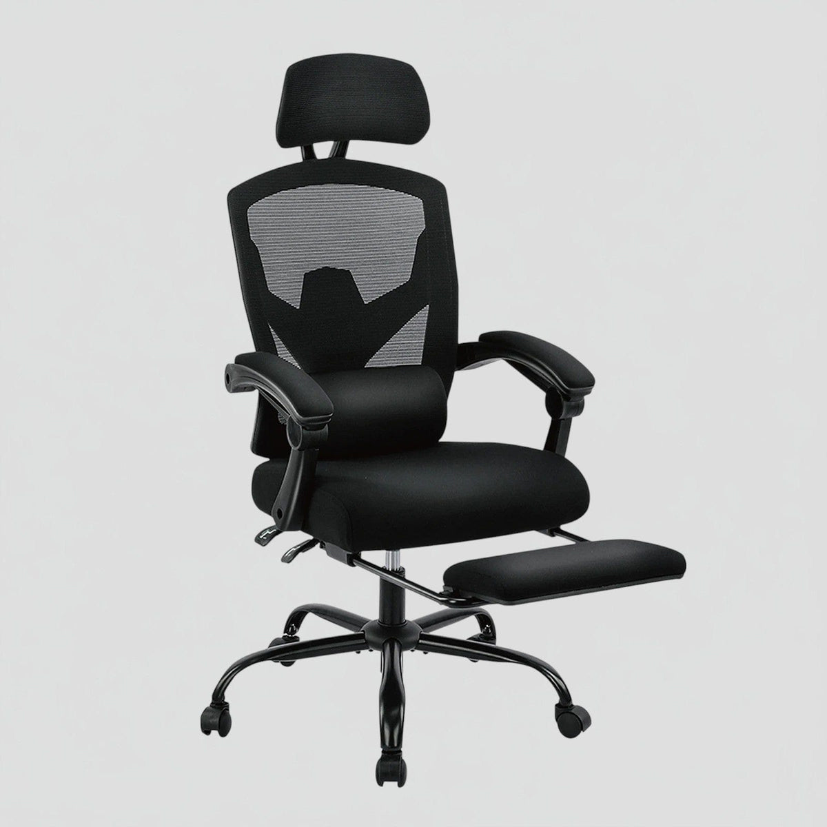 Noir Chaise Ergonomique de Bureau avec Repose-Pieds Rétractable - Support Lombaire Réglable