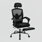 Noir Chaise Ergonomique de Bureau avec Repose-Pieds Rétractable - Support Lombaire Réglable