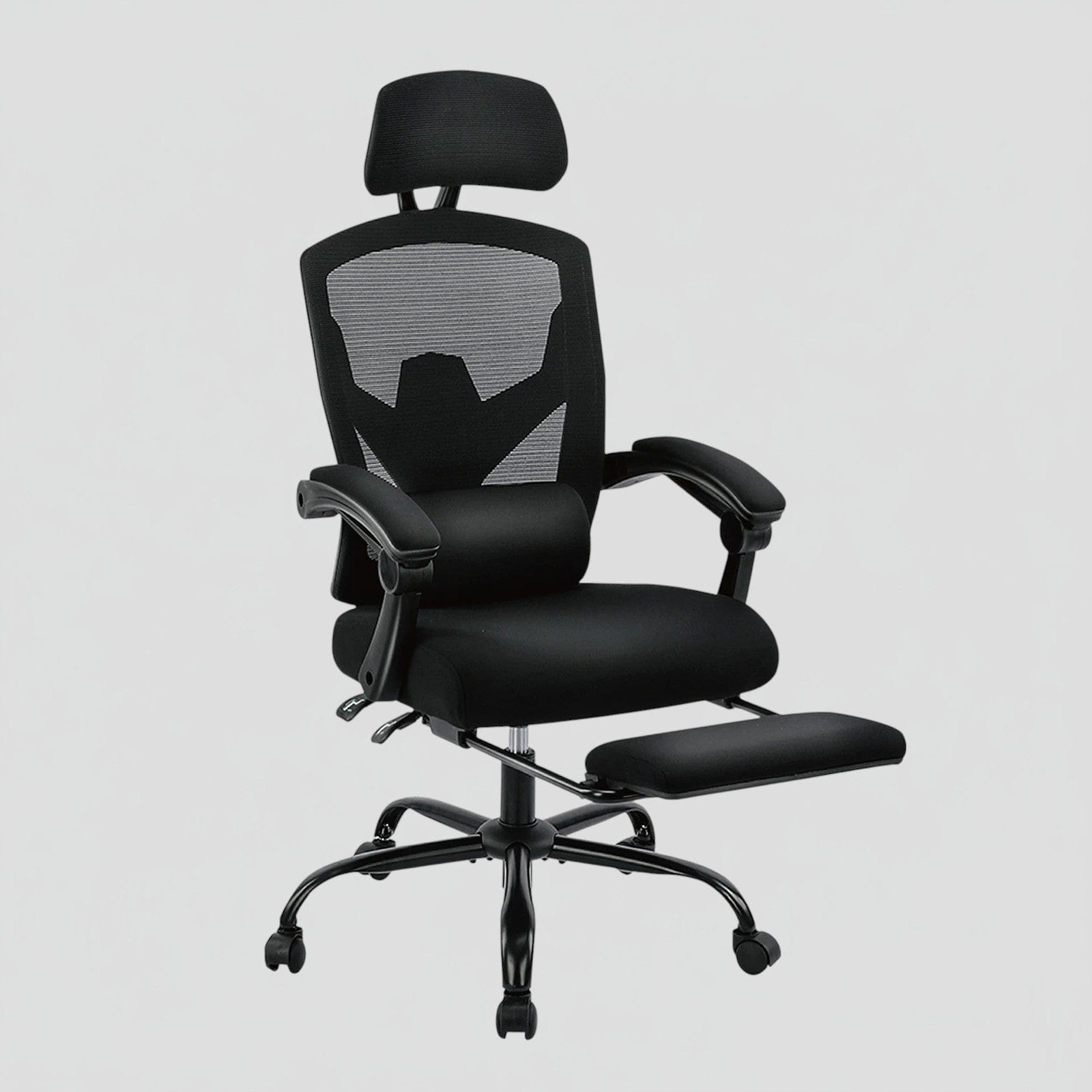 Noir Chaise Ergonomique de Bureau avec Repose-Pieds Rétractable - Support Lombaire Réglable