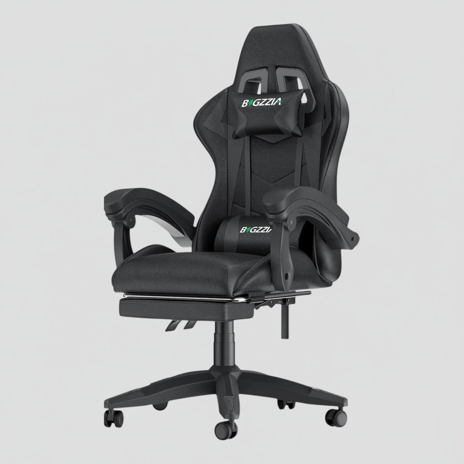 Noir Chaise Gaming Ergonomique avec Repose-Pieds Rétractable - Dossier Inclinable 90-155° - Support Lombaire