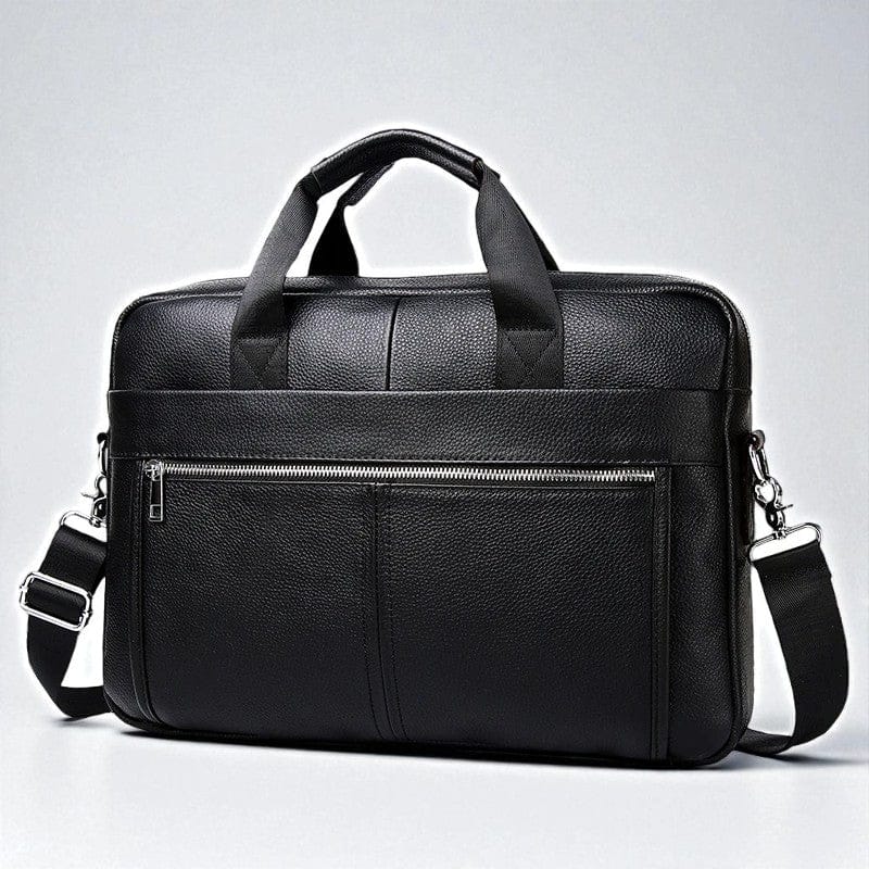 Noir Sacoche Ordinateur Pour Homme Design Professionnel - Sac en Cuir Véritable 15,6 pouces