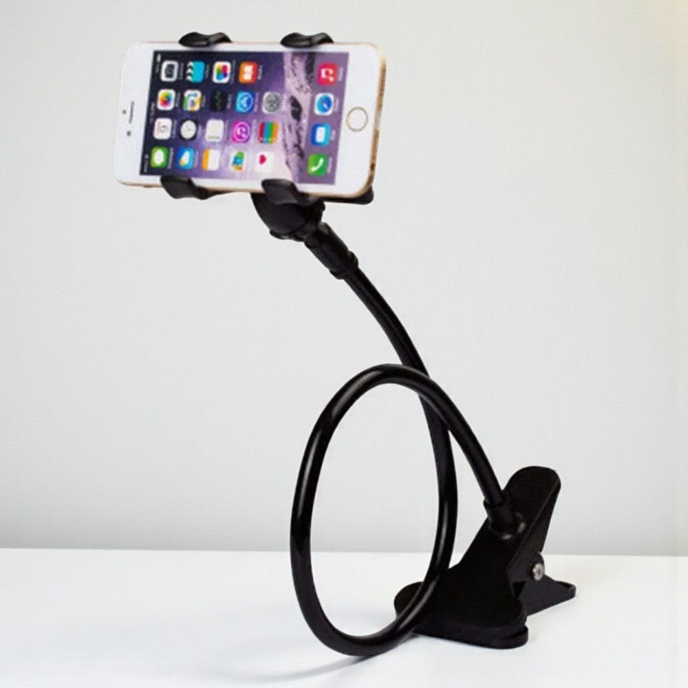 Noir Support Téléphone avec Bras Articulé 70 cm – Pliable & Rotatif 360°, Clip Bureau & Lit