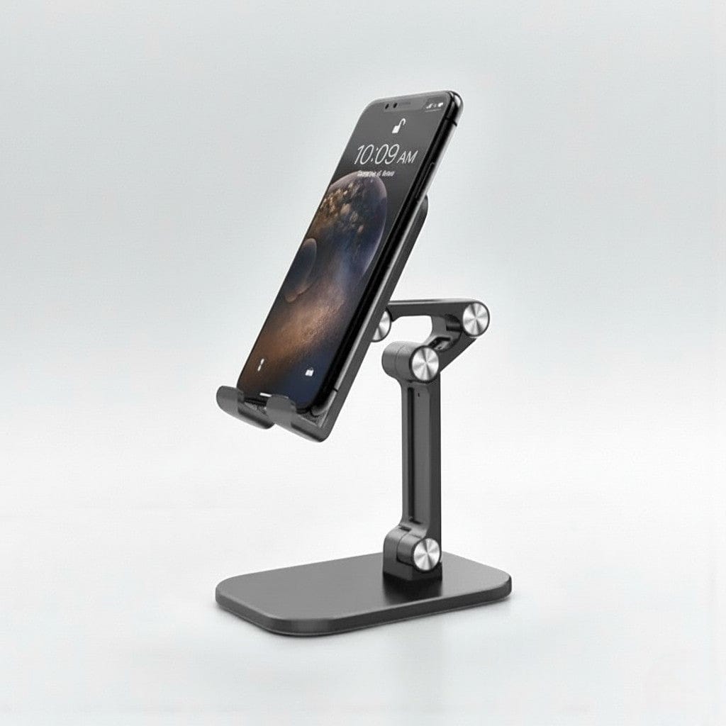 Noir Support Téléphone Pliable & Compact – Angle Ajustable 120° avec Mécanisme Triangulaire Stable