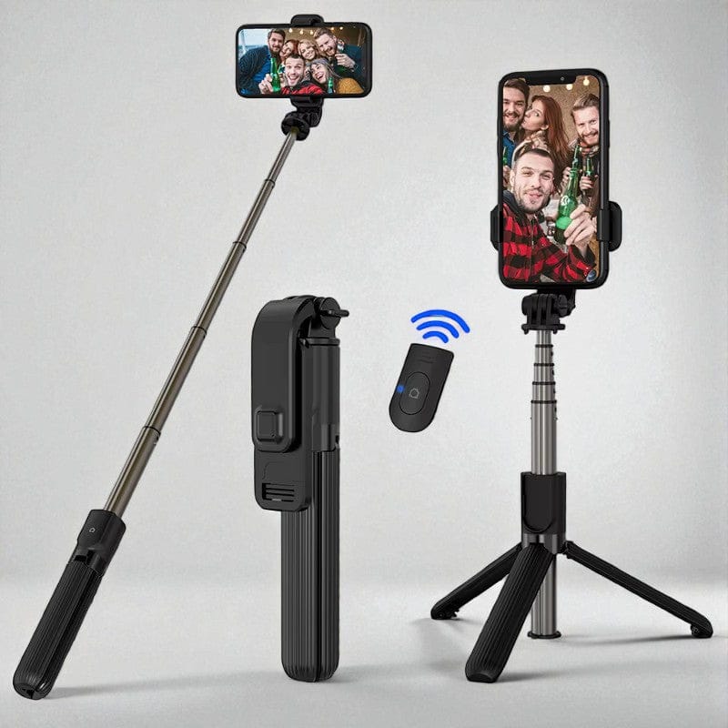 Noir Trépied Téléphone Bluetooth 3-en-1 avec Perche Selfie Extensible