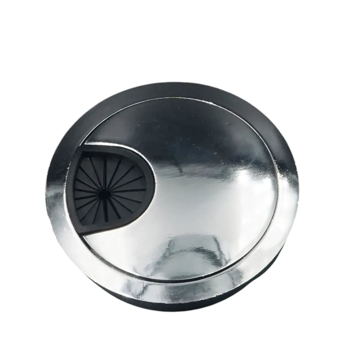 Obturateur passe câbles Aura Core chrome brillant, organiseur de câbles structurel haut de gamme.