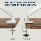 Guide d'installation du bras AeroFlex avec les deux options incluses : fixation par pince en C ou par œillet.