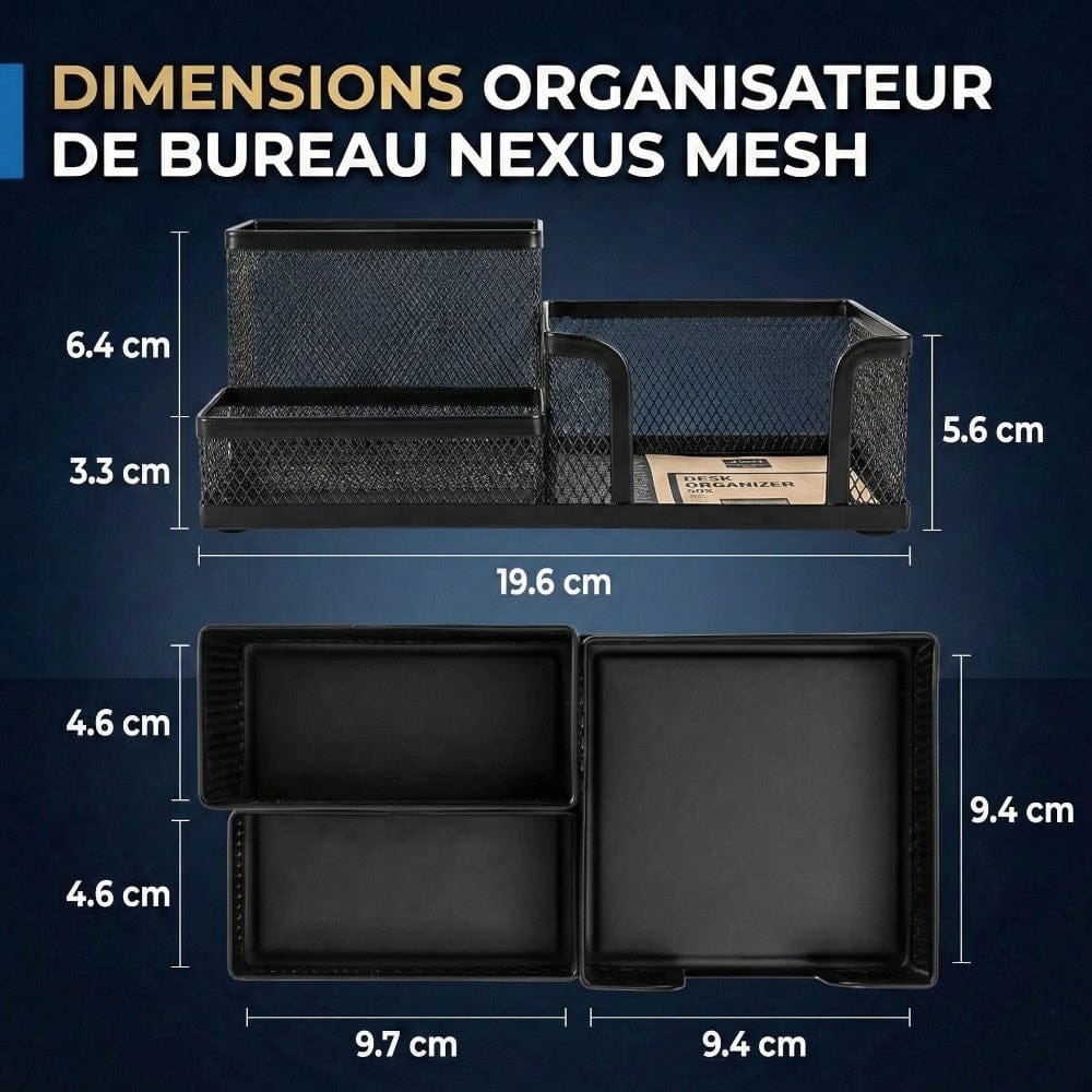Schéma des dimensions précises de l'organisateur de bureau Nexus Mesh : 19.6 cm de longueur pour une organisation minimaliste optimale.
