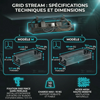 Dimensions précises et spécifications techniques des modèles M et L de l'Organisateur de câbles Grid Stream en Acier pour plateaux de 1 à 5 cm.