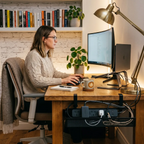 Mise en situation réelle de l'Organisateur de câbles Grid Stream en Acier dans un bureau home office pour un environnement de travail zen et ordonné.