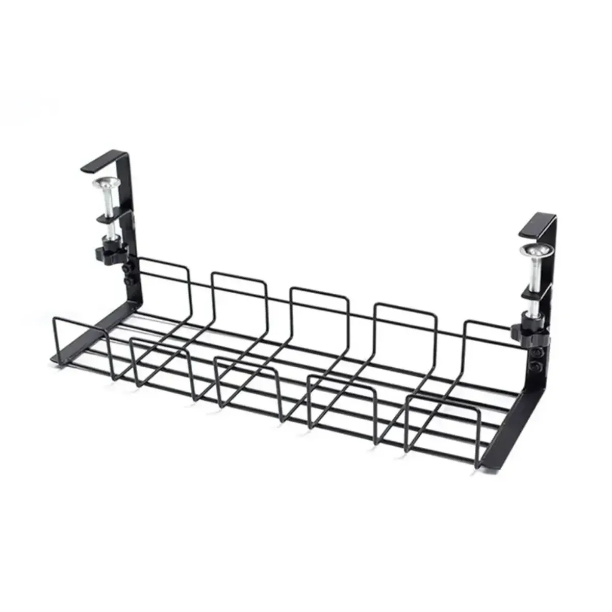 Organisateur de câbles TitanGrid S1 en acier renforcé noir mat, design épuré et structure robuste pour bureau.