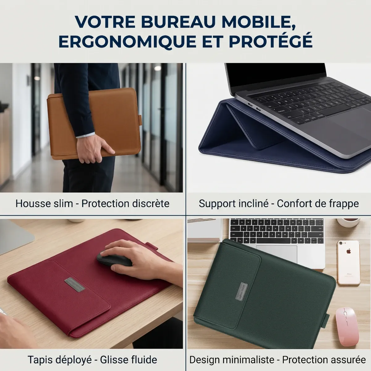 Les 4 fonctionnalités de la pochette ordinateur Ergo Stand pour le bureau mobile