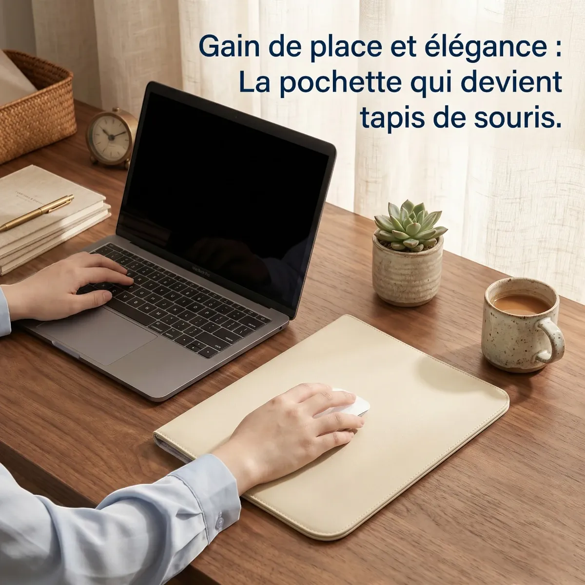 Pochette fine ordinateur Kallan convertie en tapis de souris ergonomique