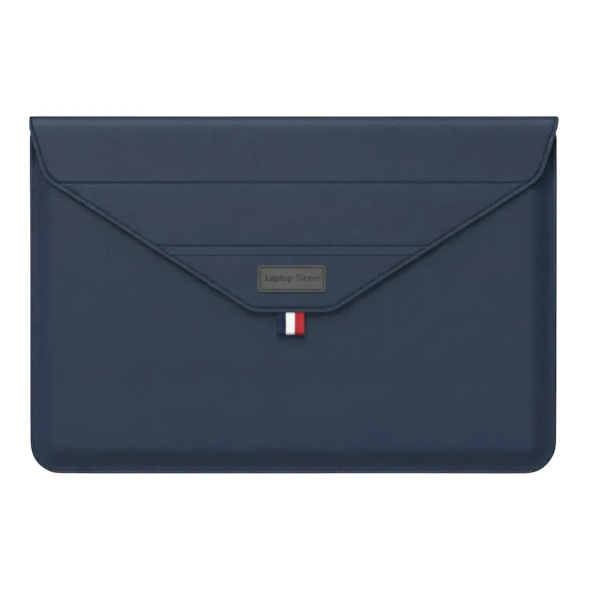 Pochette ordinateur Lift de couleur bleu marine, face avant épurée sur fond studio blanc.