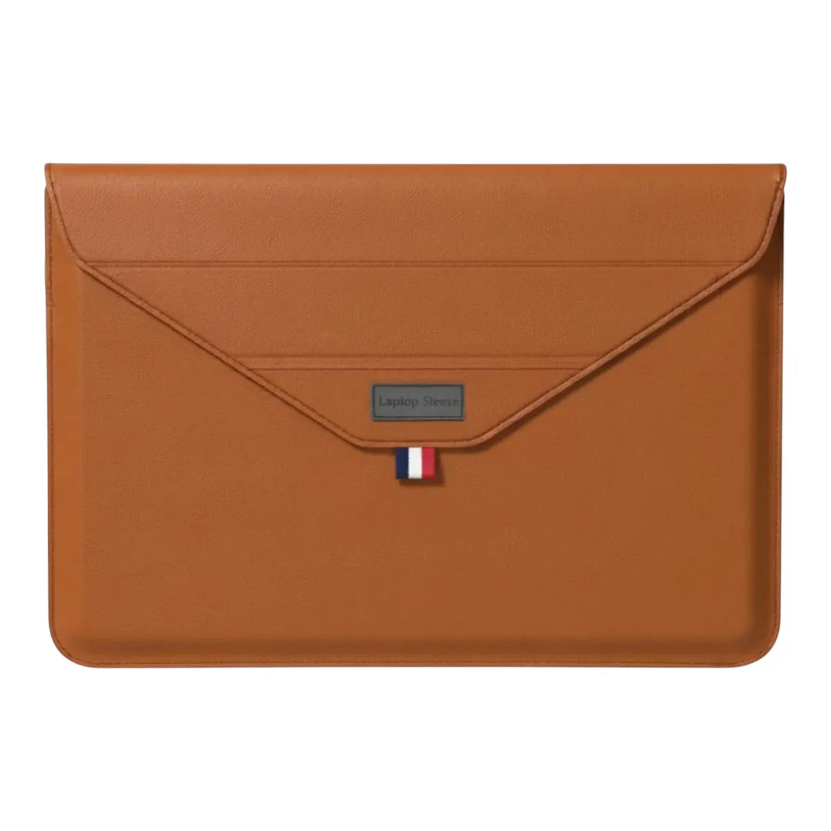 Pochette ordinateur Lift de couleur camel en cuir PU premium, vue de face studio sur fond épuré.