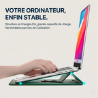 Protection nomade ergonomique avec la pochette ordinateur Lift pliée en support stable de géométrie triangle d'or.