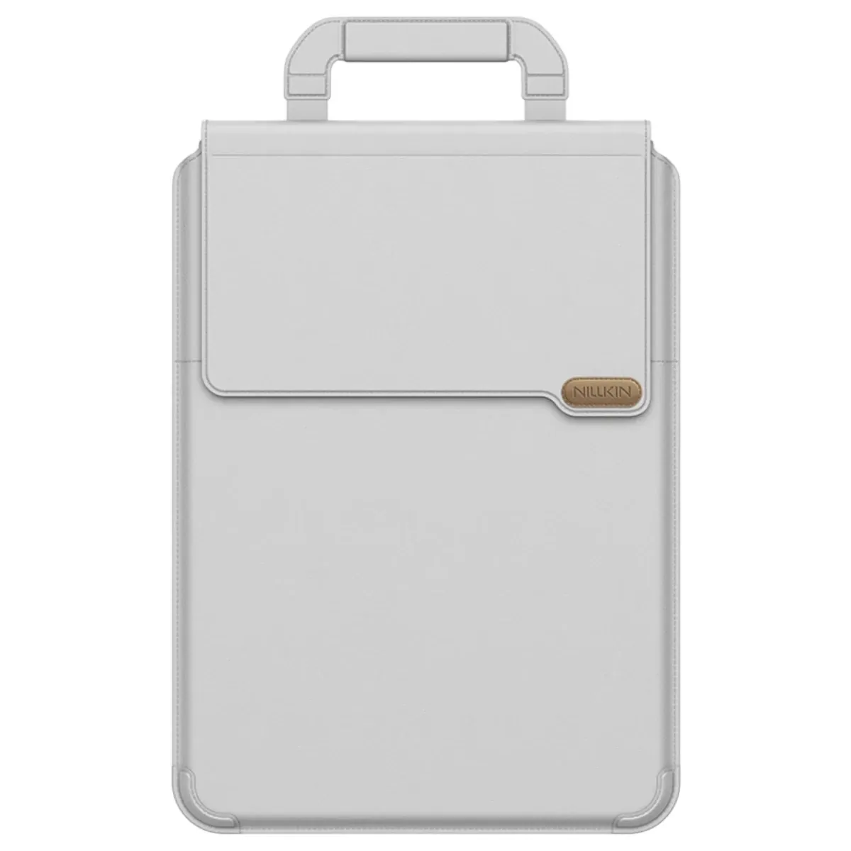 Pochette ordinateur MorphoDesk gris nuage en similicuir, protection nomade ergonomique et étui ordinateur portable.