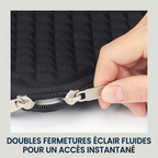Zoom ergonomique sur la double fermeture éclair fluide de la pochette protection macbook Diamant.