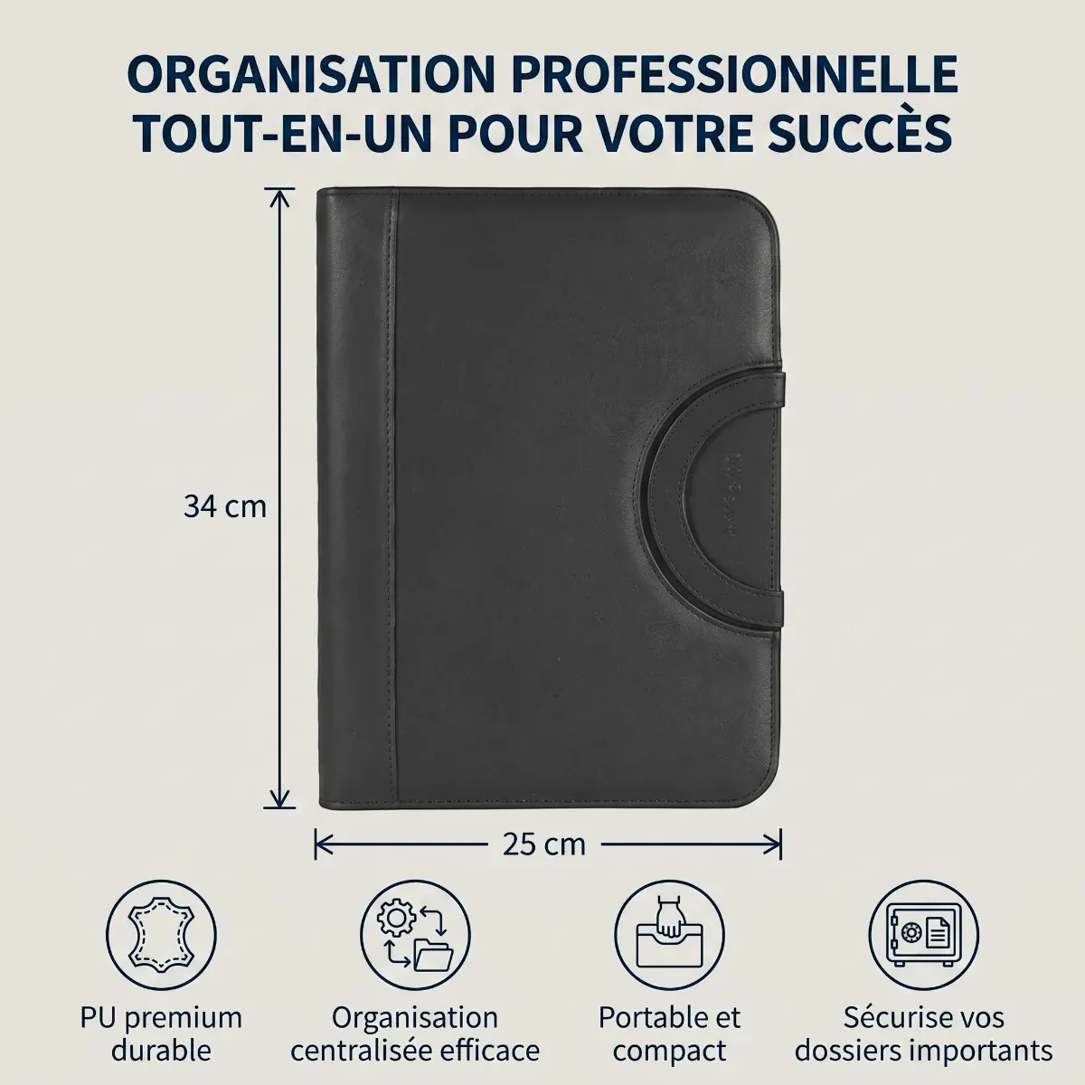 Diagramme des dimensions et caractéristiques techniques du porte-documents A4 ArcaFolio