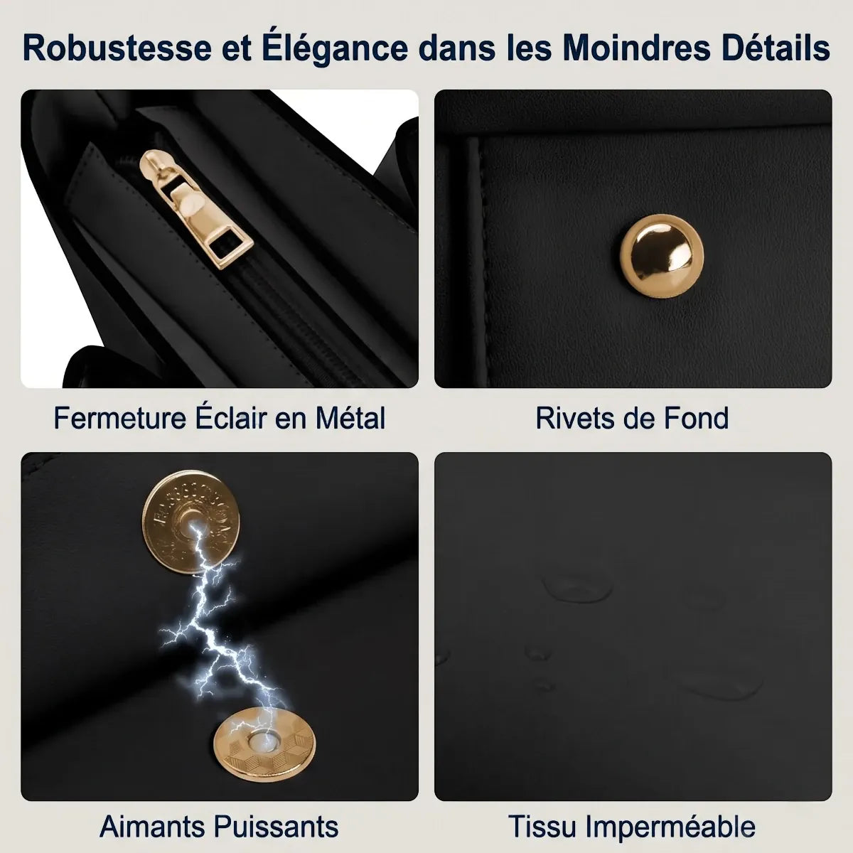 Porte documents femme Altessa - Zoom sur les finitions, zips métalliques et tissu déperlant