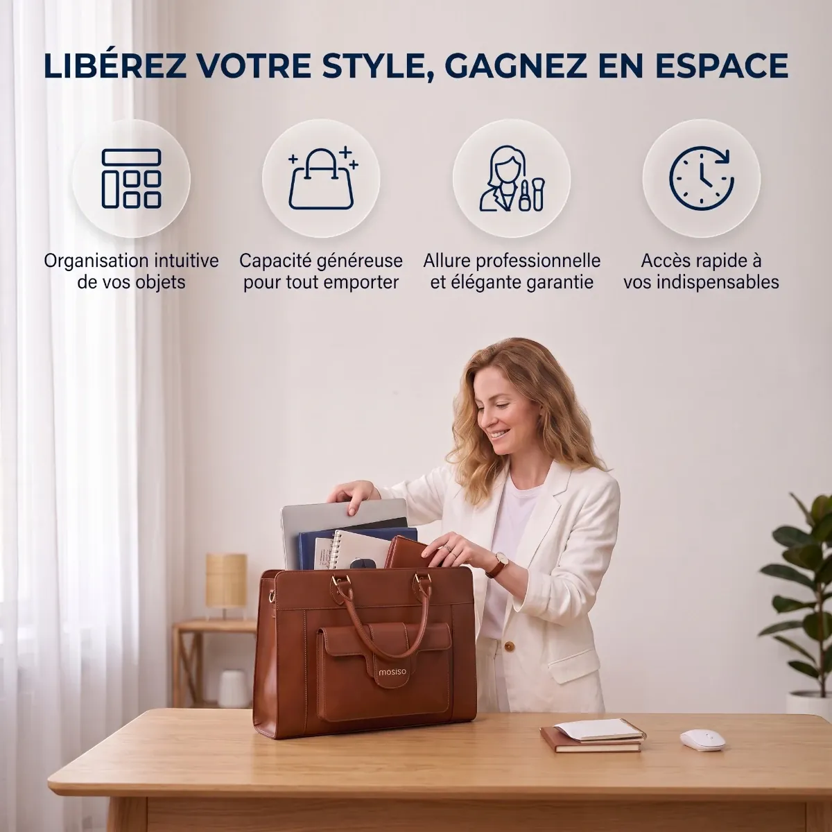 Femme rangeant ses affaires dans le porte documents femme Duora et ses bénéfices clés