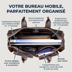 Compartiments intérieurs du porte-documents homme Bastion pour sac ordinateur et dossiers A4.