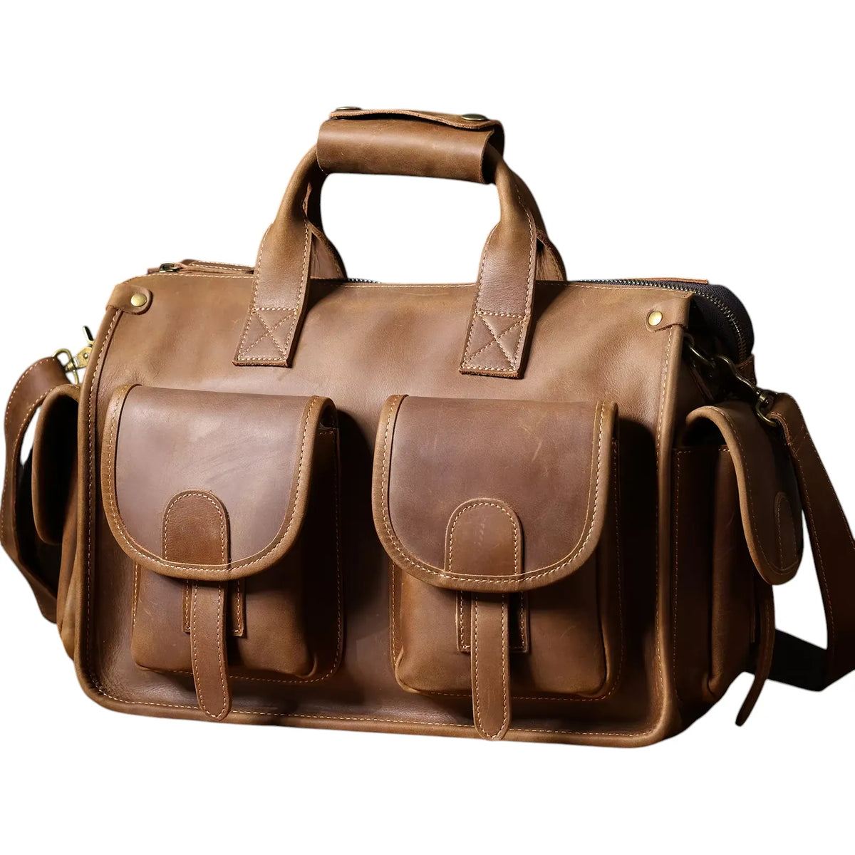 Porte-documents homme en cuir Bastion coloris marron camel, sacoche ordi haut de gamme.