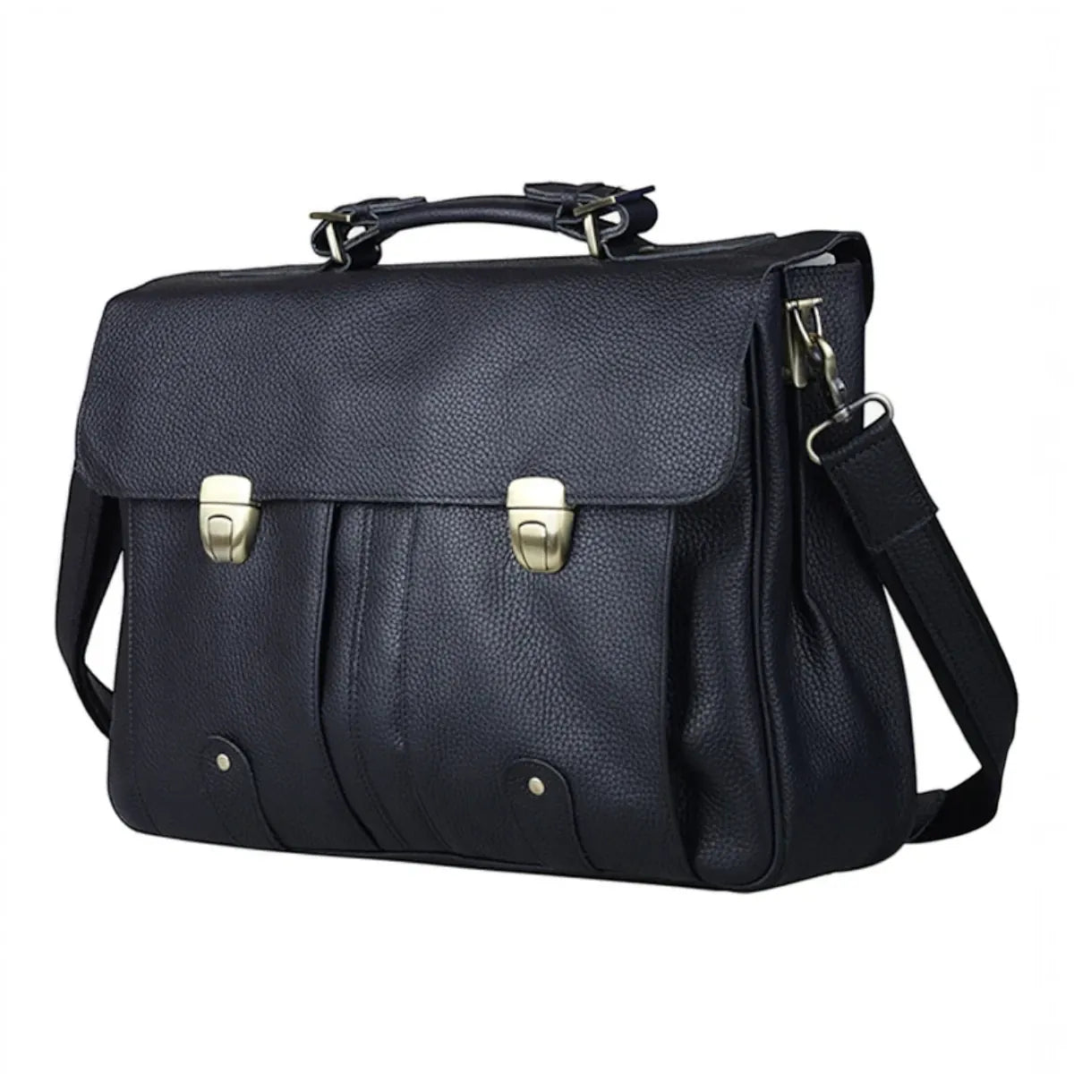 Porte-documents homme Grainton en cuir noir sur fond blanc, sacoche ordinateur pour homme élégante et haut de gamme.