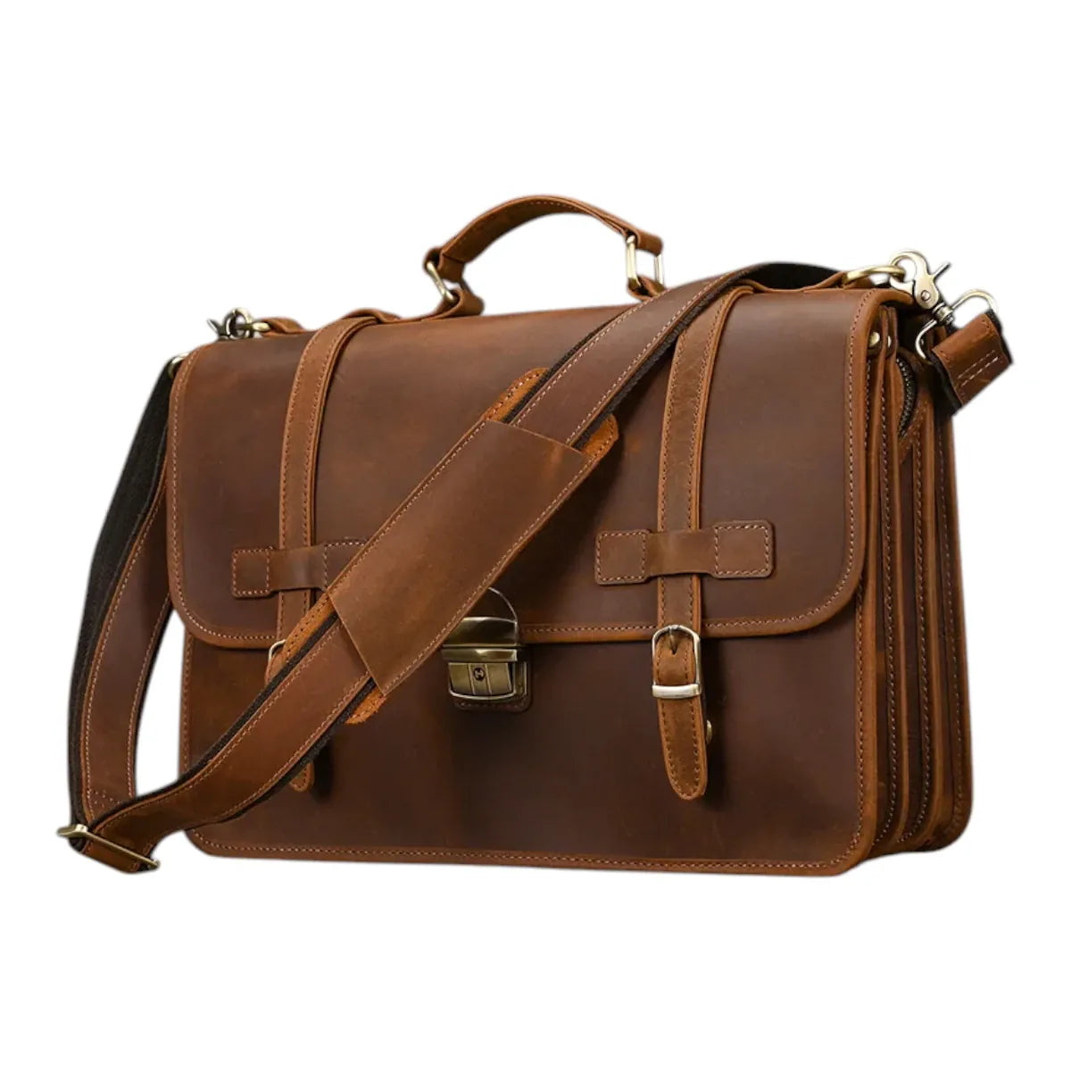 Porte-documents homme Trivault brun en cuir. Un sac ordinateur idéal pour protéger votre matériel professionnel avec élégance.