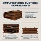 Structure triple soufflet extensible du porte-documents polyvalent TriVault, une alternative élégante au sac ordi classique.