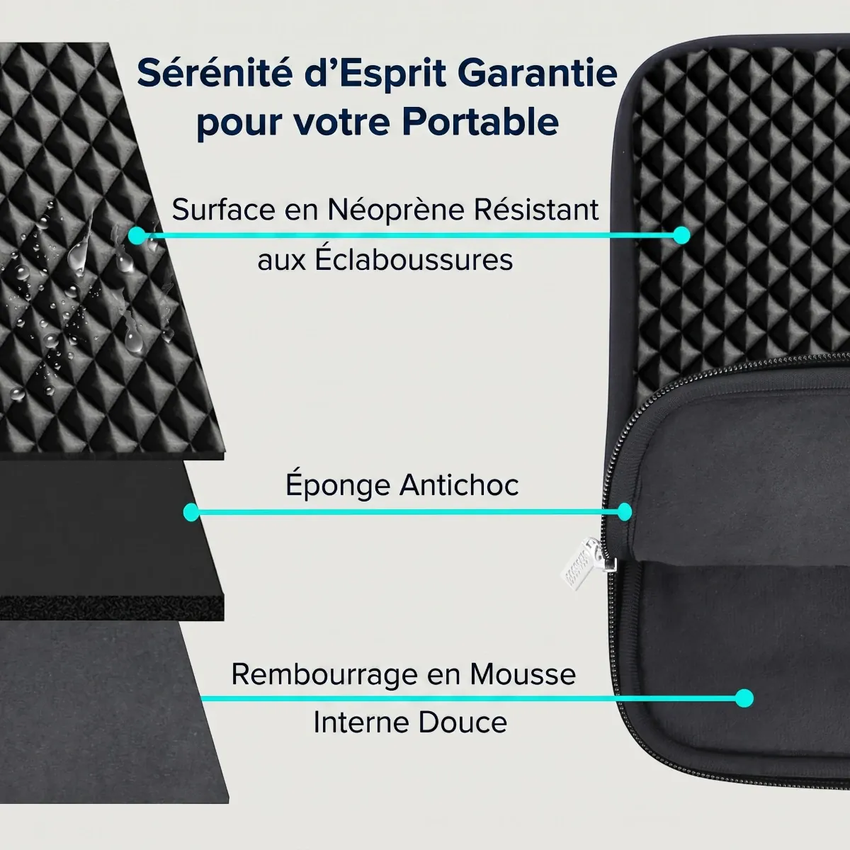 Schéma technique de la protection antichoc ordinateur de la housse macbook Diamant en 3 couches.
