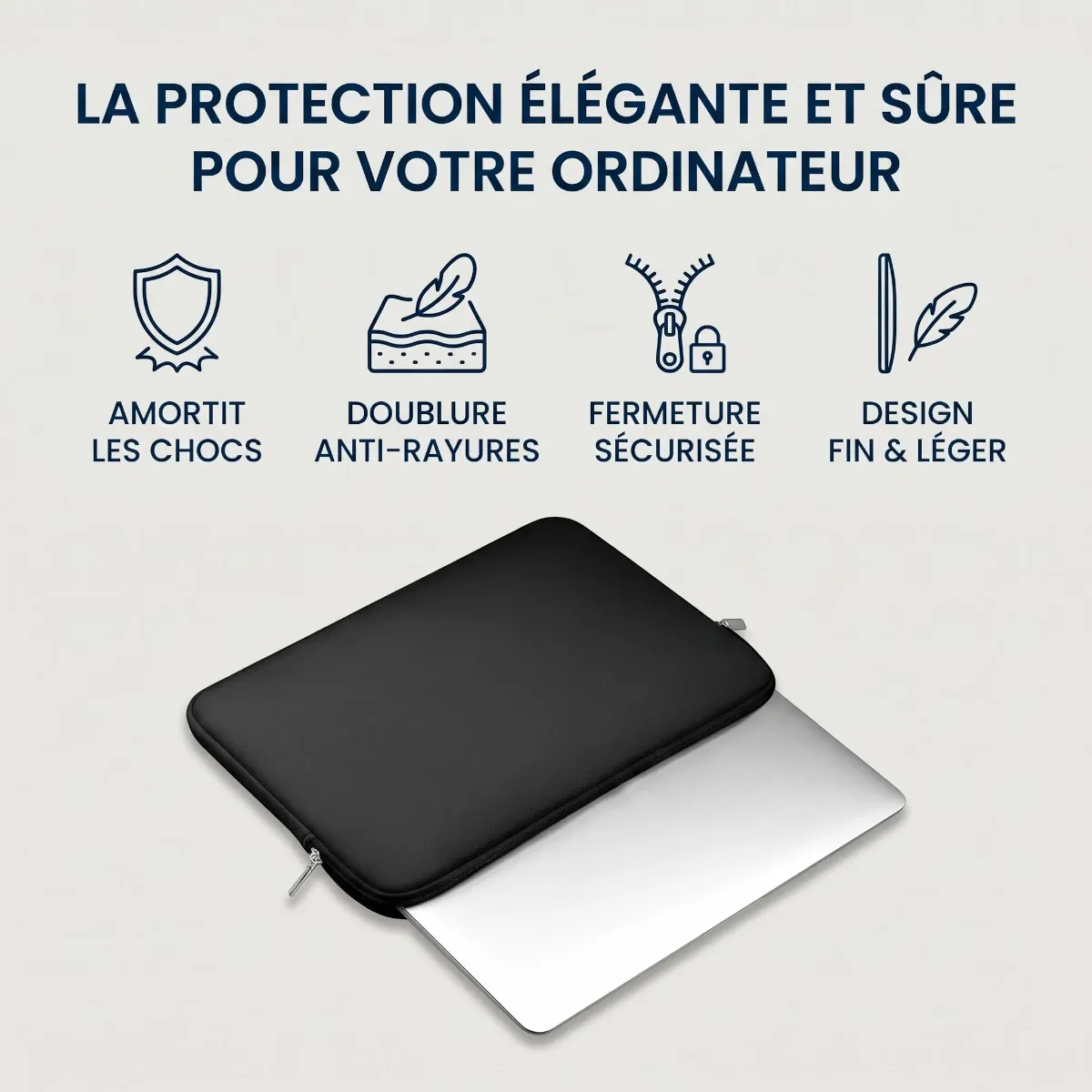 Caractéristiques de la housse macbook NeoSkin : protection antichoc ordinateur, doublure anti-rayures et fermeture sécurisée.