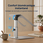 Réglage millimétrique et ajustement de la hauteur du rehausseur ordinateur portable en acier pour un confort biomécanique sur mesure.