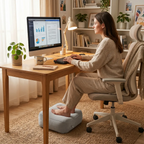 Mise en situation du repose-pieds ergonomique Aero Step dans un bureau à domicile pour une posture saine.