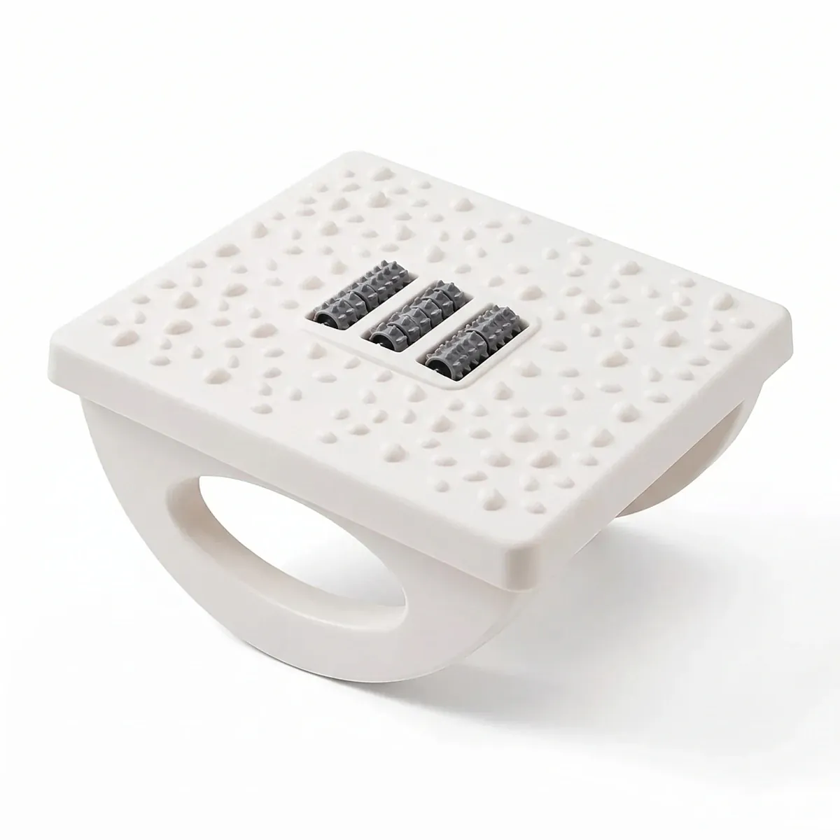 Repose-pieds ergonomique Kinetik Core | Polymère HD - Bascule Active - Posture & Circulation | Version blanc, vue isolée sur fond blanc, montrant la surface de proprioception et les rouleaux de massage plantaire.
