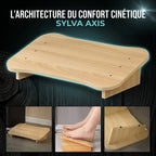 Détails de l'architecture cinétique du Sylva Axis montrant l'appui des pieds nus pour une décompression lombaire et un confort postural optimal.