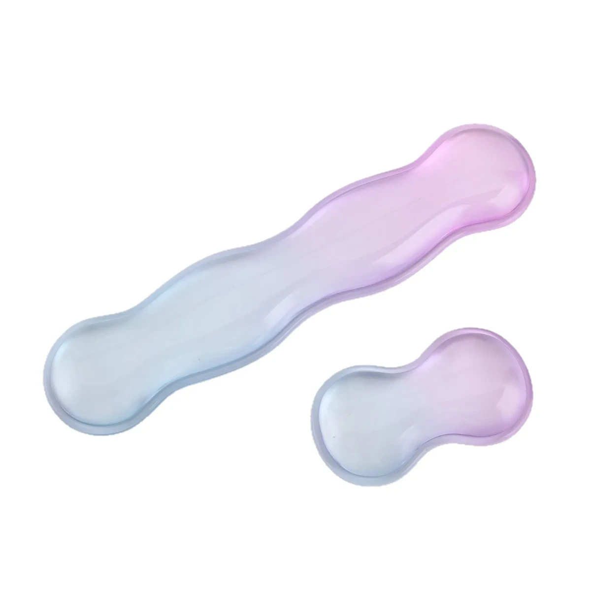 Repose poignet clavier / souris Crystal Rest Pro avec alignement ergonomique et gel de silicone premium, finition transparente dégradé magenta et bleu.
