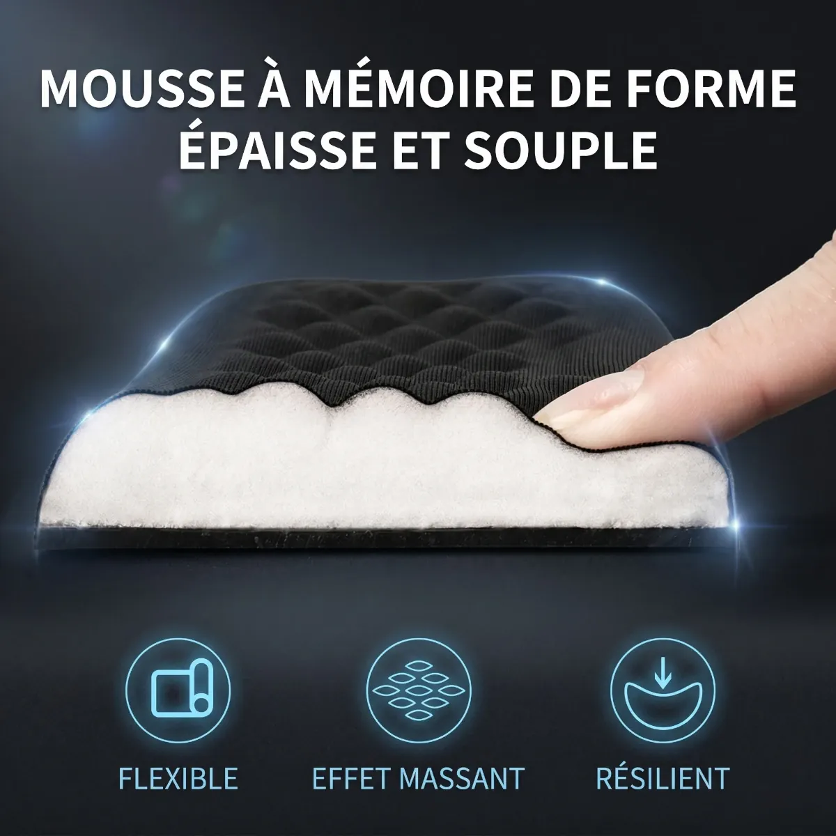 Gros plan sur la mousse à mémoire de forme haute densité et souple du repose poignet clavier / souris MorphoRest.