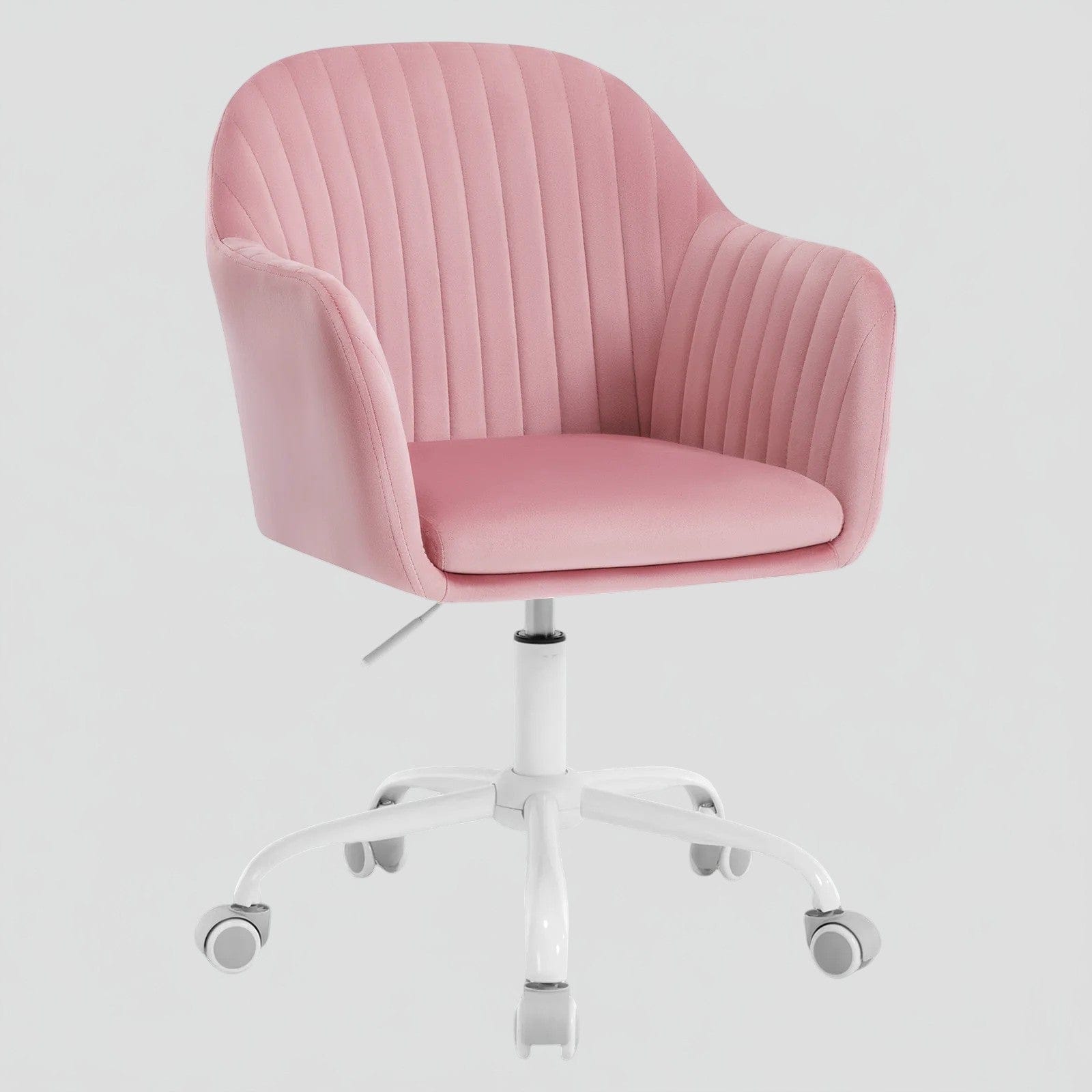 Rose Chaise de Bureau Ergonomique en Velours avec Accoudoirs et Roulettes