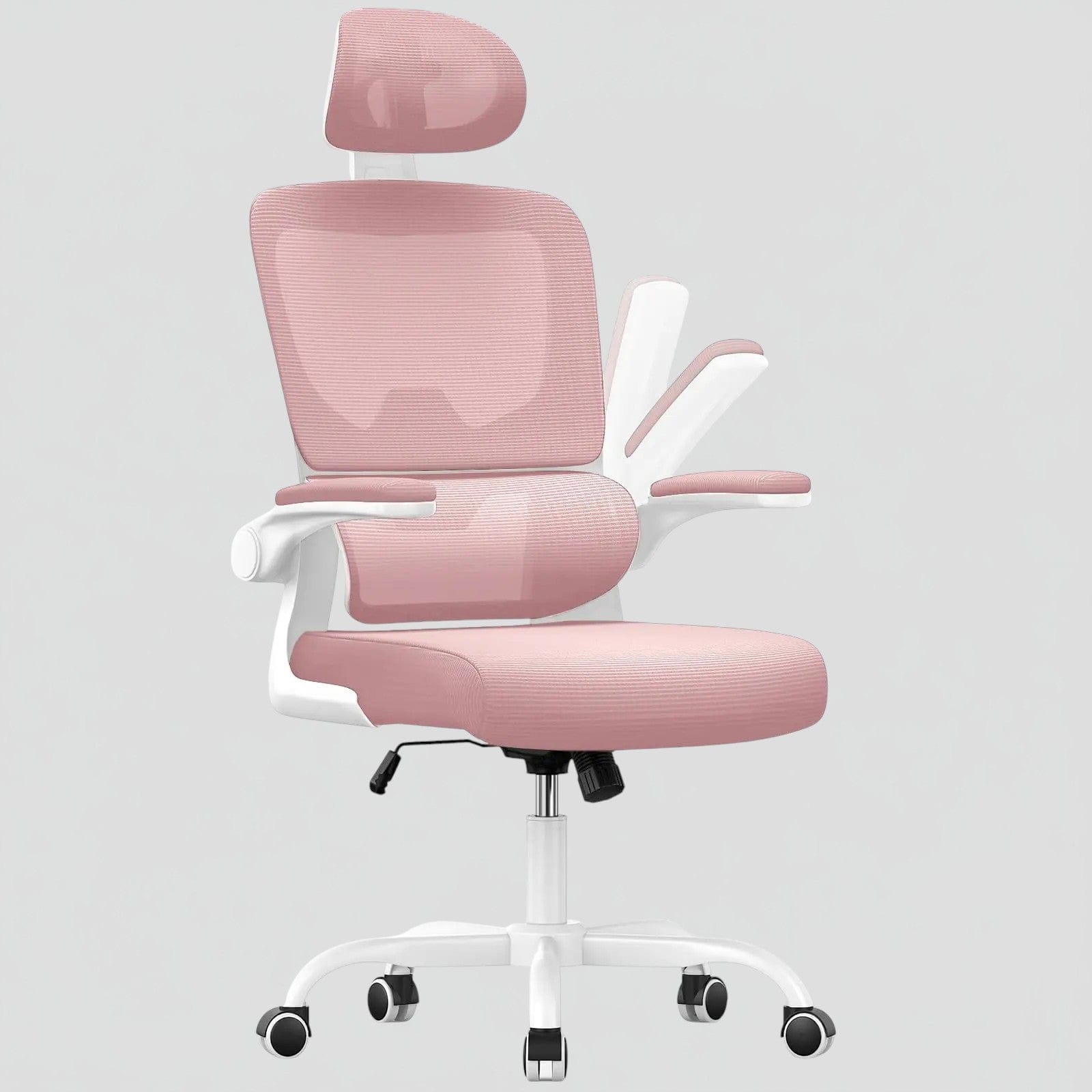 Rose Chaise Ergonomique de Bureau avec Accoudoirs Rabattables et Dossier Respirant Réglable en Hauteur