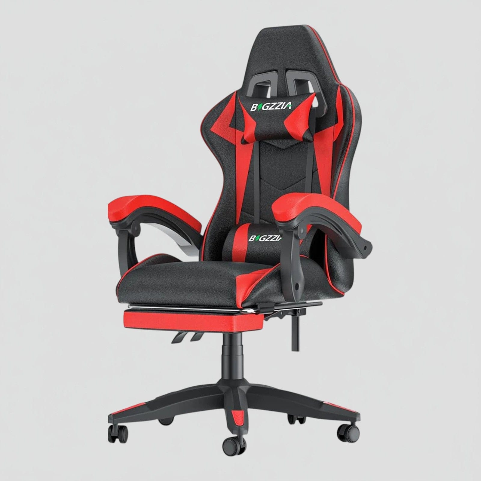 Rouge Chaise Gaming Ergonomique avec Repose-Pieds Rétractable - Dossier Inclinable 90-155° - Support Lombaire