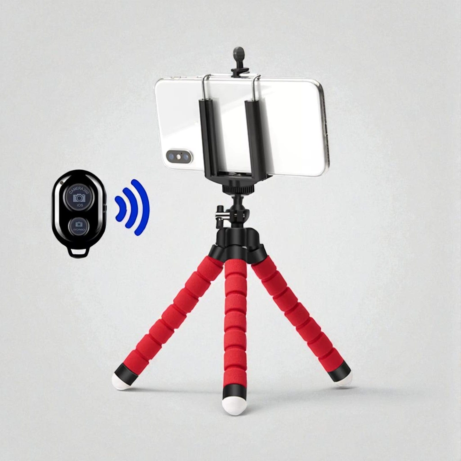 Rouge Trépied Téléphone Flexible Mini Octopus - Support Smartphone Universel avec Télécommande Bluetooth