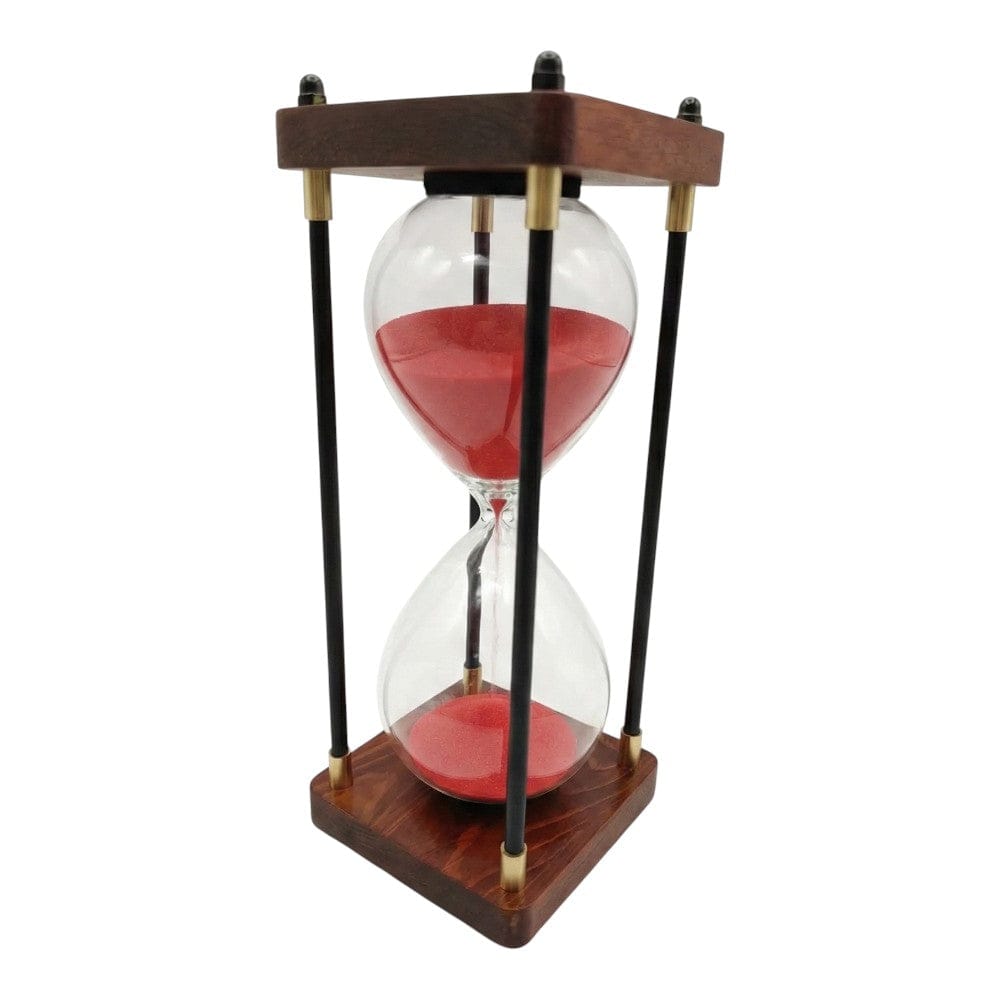 Sablier EORA design élégant en bois avec sable rouge pour mesurer 30 minutes de travail.