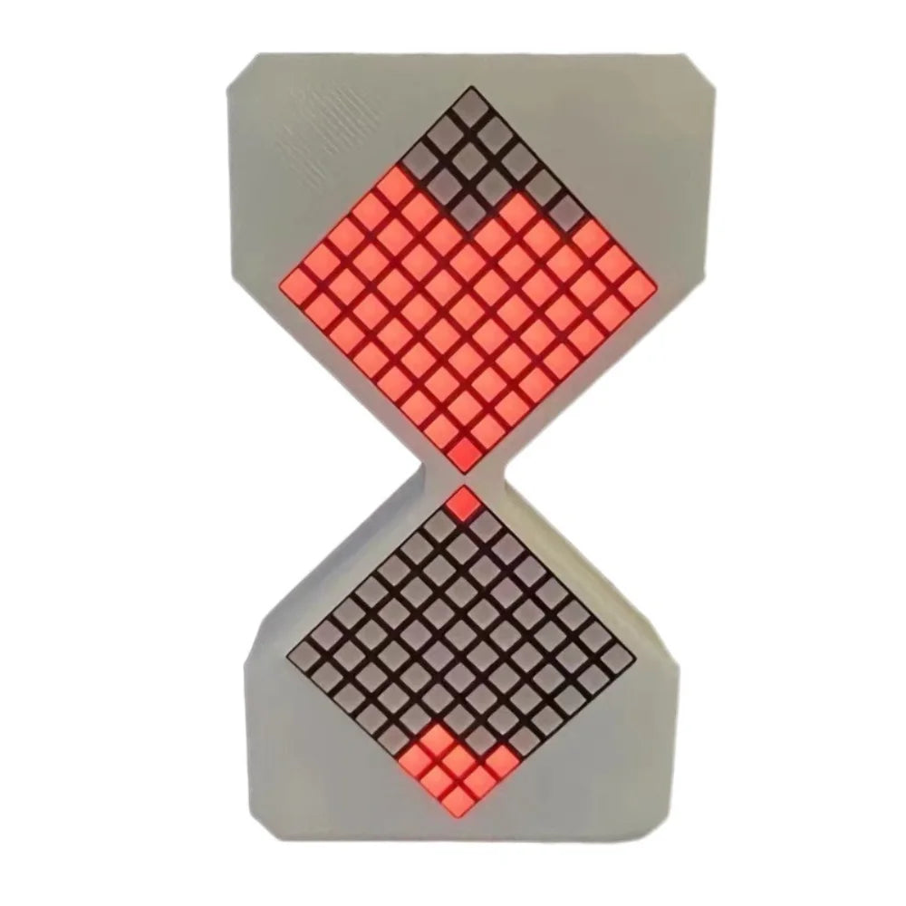 Sablier VOXEL blanc avec matrice de LED rouges, idéal pour les sessions de travail intensives.