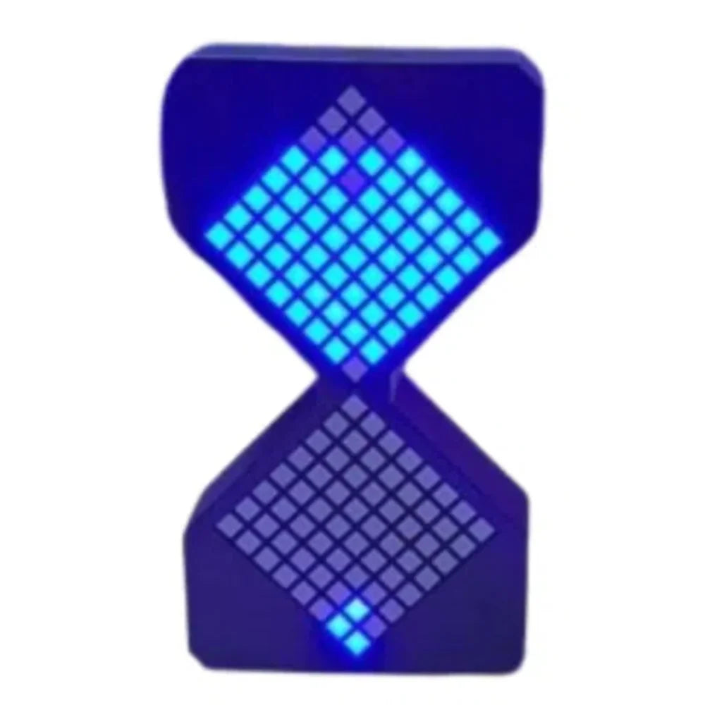 Sablier VOXEL avec matrice de LED bleu néon pour une productivité augmentée, boîtier sombre.