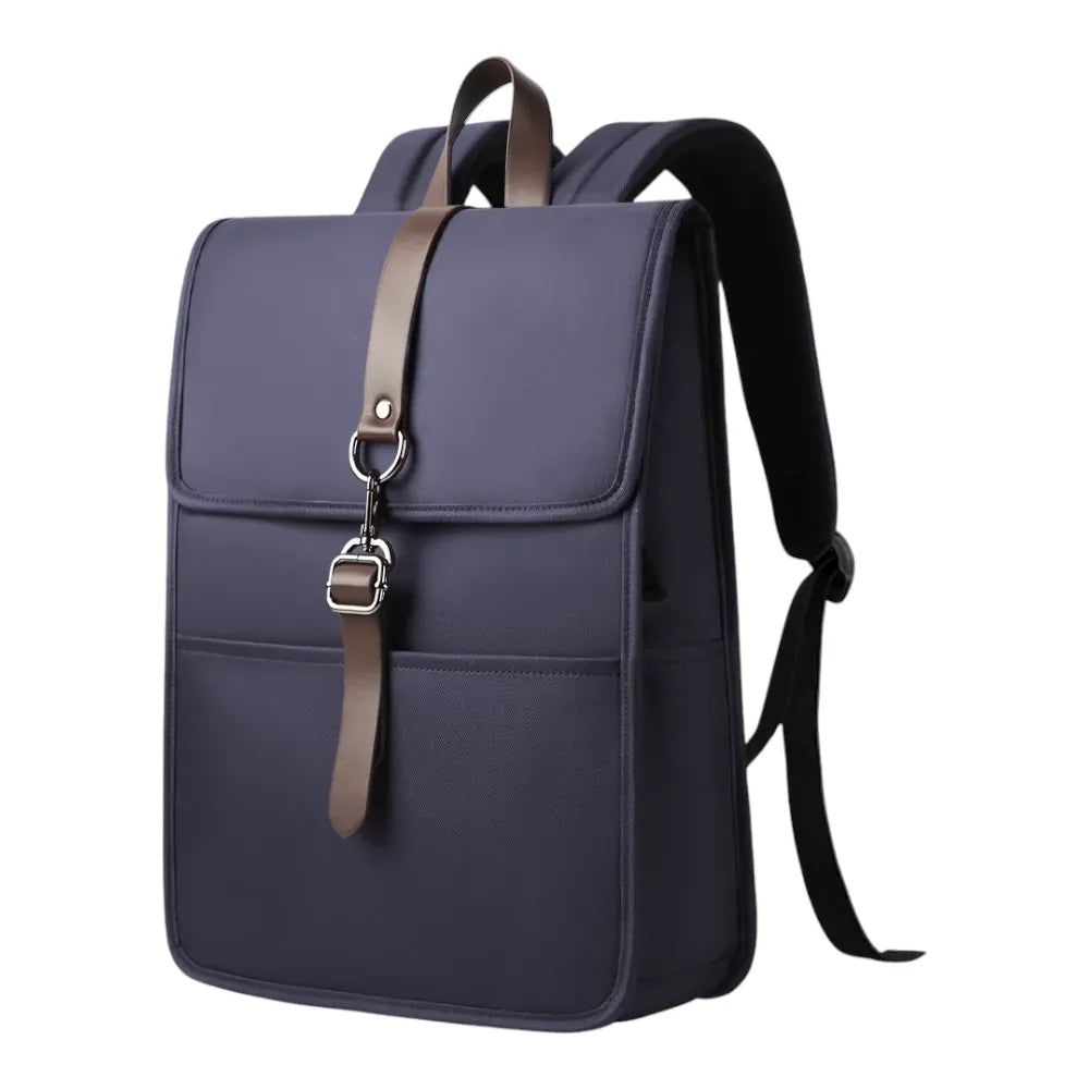 Sac à dos Alma bleu marine avec sangle en cuir marron et boucle en métal