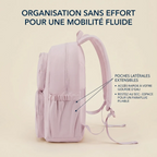 Vue de profil des poches latérales extensibles pour gourde et parapluie du sac à dos business femme Nuage.