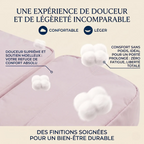 Infographie mettant en avant la texture douce Taslan et la légèreté du sac à dos ergonomique femme Nuage.