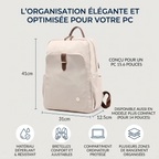 Schéma des dimensions en cm du sac à dos femme ordinateur Helya pour PC 15.6 et 14 pouces.