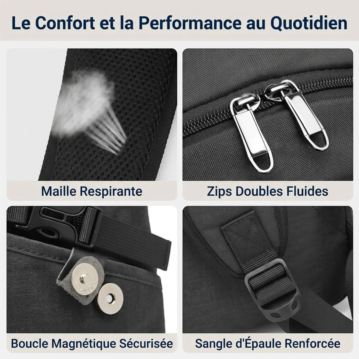 Détails ergonomiques de la maille respirante du sac à dos homme ordinateur KonoSync