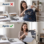Comparatif avant après montrant la frustration d'un sac classique face au confort du sac à dos ordinateur femme AeroPro.